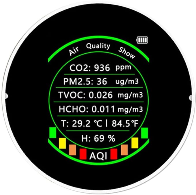 Luchtkwaliteitsmonitor - Luchtmeter - Binnenklimaat Meten - 7-in-1 Detectie - 3.54 x 2.76 inch - Wit
