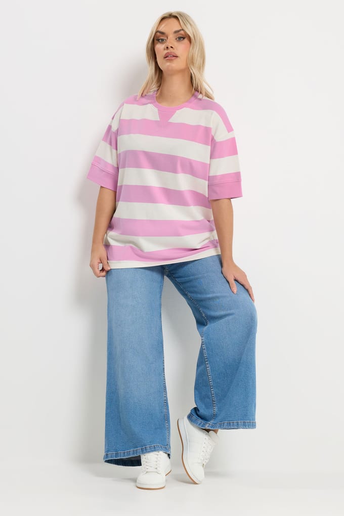 Yours Roze Gestreept Tshirt Van Dikke Stof Size 48