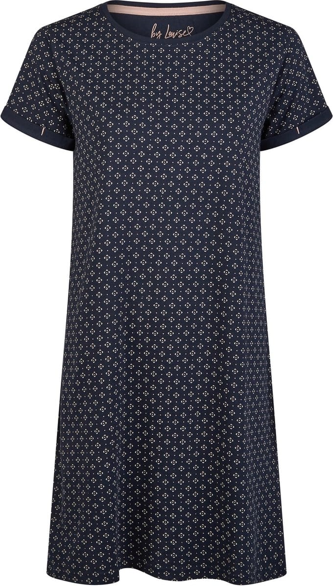By Louise Essential Dames Nachthemd Korte Mouw AOP Blauw - Maat 3XL