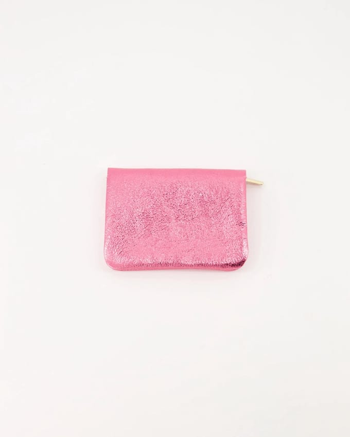 portemonneetje- leer- roze- metallic- klein