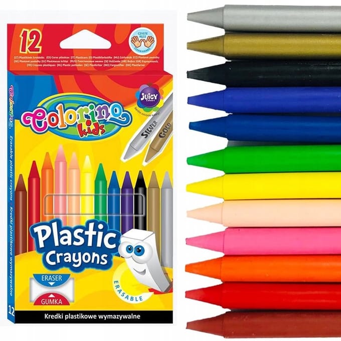 Colorino Uitwisbare Plastic Kleurpotloden 12 Kleuren + Gom