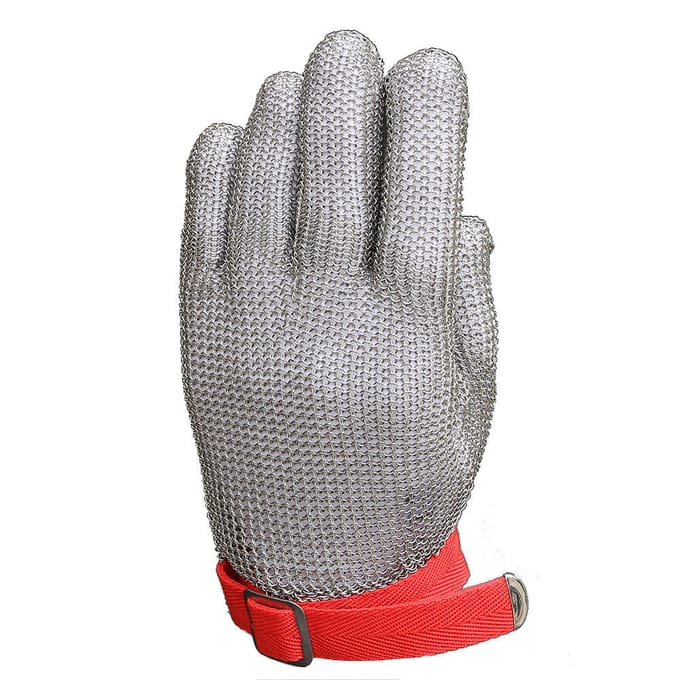 Hoge kwaliteit roestvrij staal gaas mes snijbestendige maliënkolder beschermhandschoen XL zilver/rood