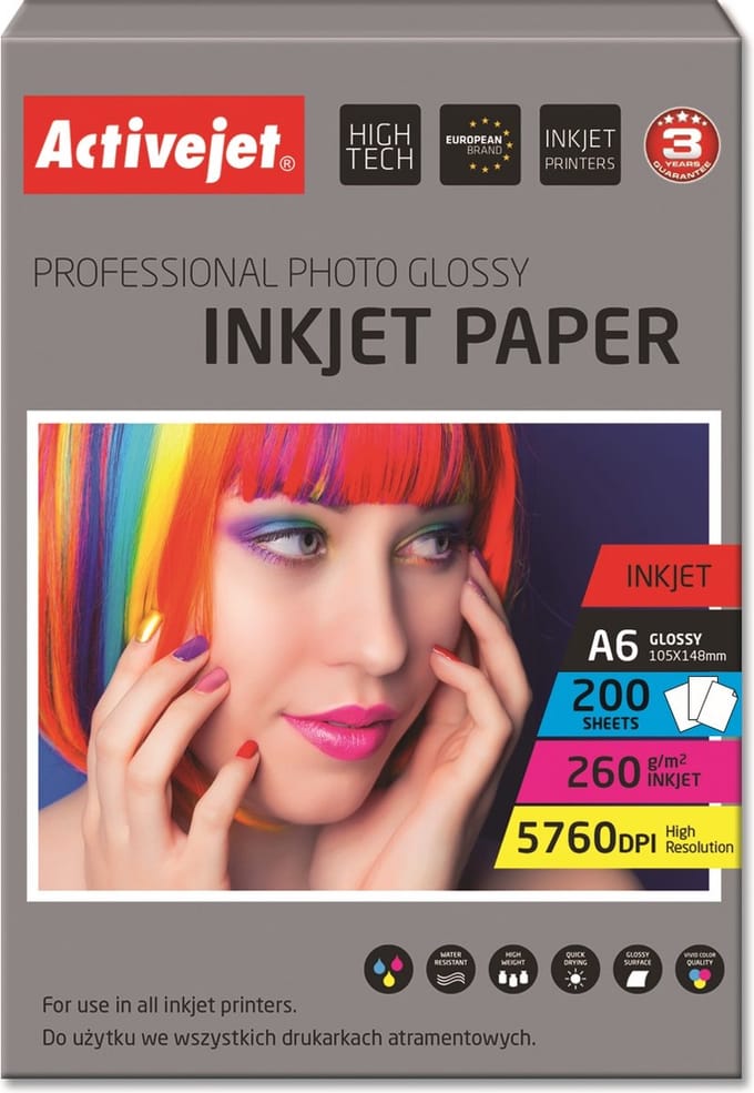 ActiveJet glanzend fotopapier A6 200 stuks AP6-260GR200