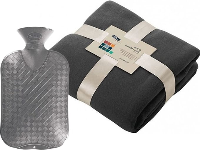 Fleece deken/plaid - grijs - 130 x 170 cm - kruik - 2 liter