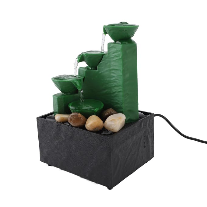 Tafelbladfontein Circulerend Water Decoratief USB Bureau Watervalfontein met LED Licht Stenen black