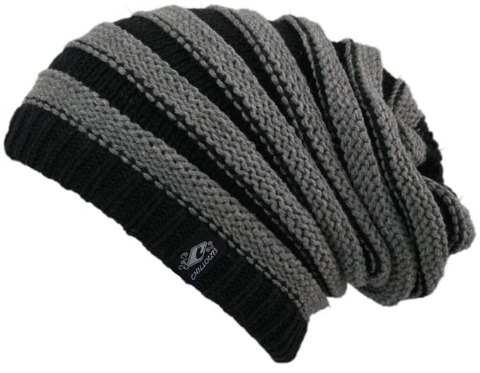 Chillouts long beanie muts Brian striped black grey