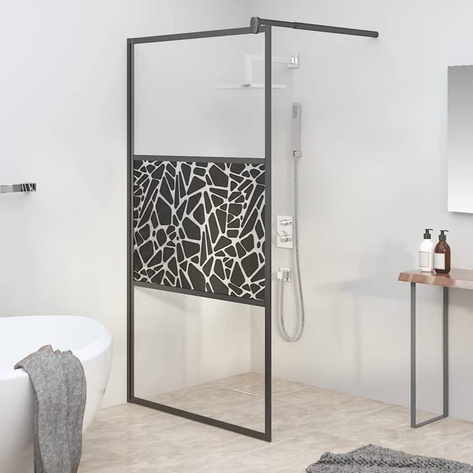 vidaXL - Inloopdouchewand - met - stenenmotief - 100x195 - cm - ESG-glas - zwart