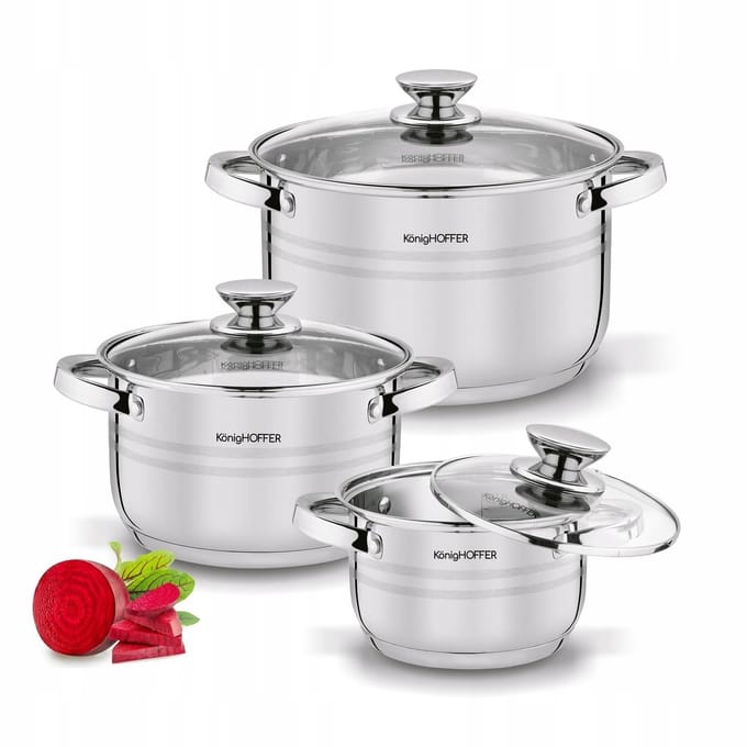 Konighoffer Bari Silver Pannenset RVS - 6 Delig - Inductie Geschikt