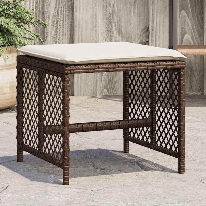 vidaXL - Tuinkrukken - 4 - st - met - kussens - 41x41x36 - cm - poly - rattan - bruin