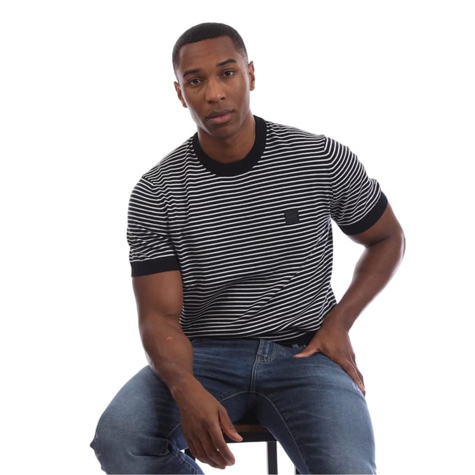Boss Heren Kanache Gestreept Sweatshirt met Korte Hals (Donkerblauw)
