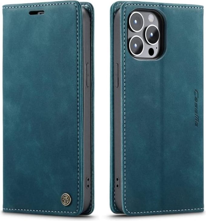 CaseMe - Telefoonhoes - boekmodel hoesje Geschikt voor: Apple iPhone 13 Pro Max - CaseMe hoesje met pasjeshouder - Bookcase - BLAUW