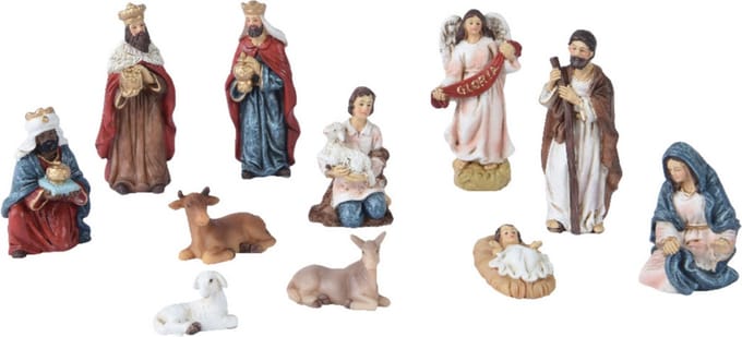 Klassieke kerststal figuren - 11 delig - 9,4cm Hoog