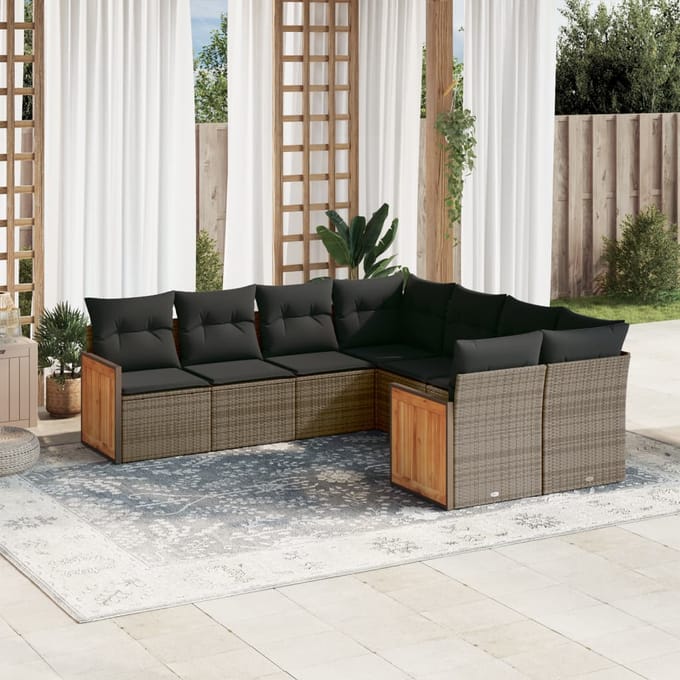 vidaXL - 8-delige - Loungeset - met - kussens - poly - rattan - grijs