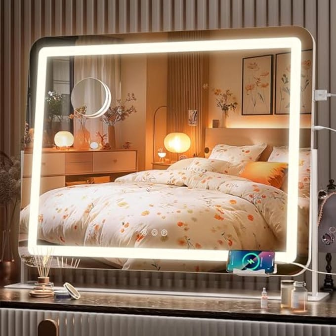 Make-upspiegel met LED-verlichting en 10x vergroting - 63,5 x 53,3 cm
