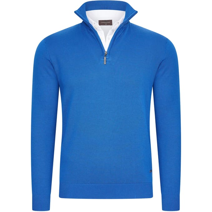 Cappuccino Italia - Heren Trui Pullover Zip Mock - Blauw - Maat M