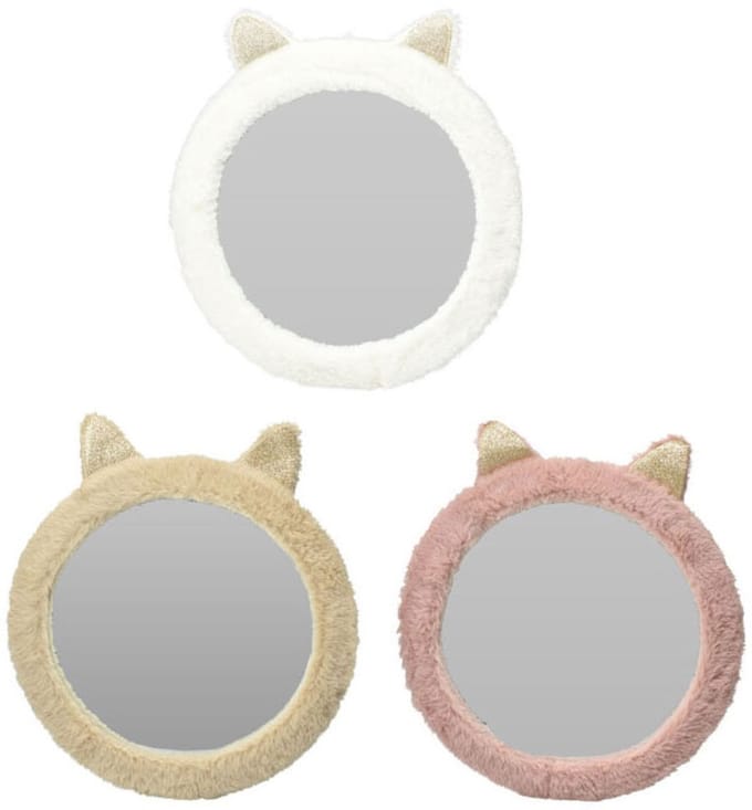 Spiegel dier speelgoed met pluchen rand en dierenoortjes 31cm multicolor.