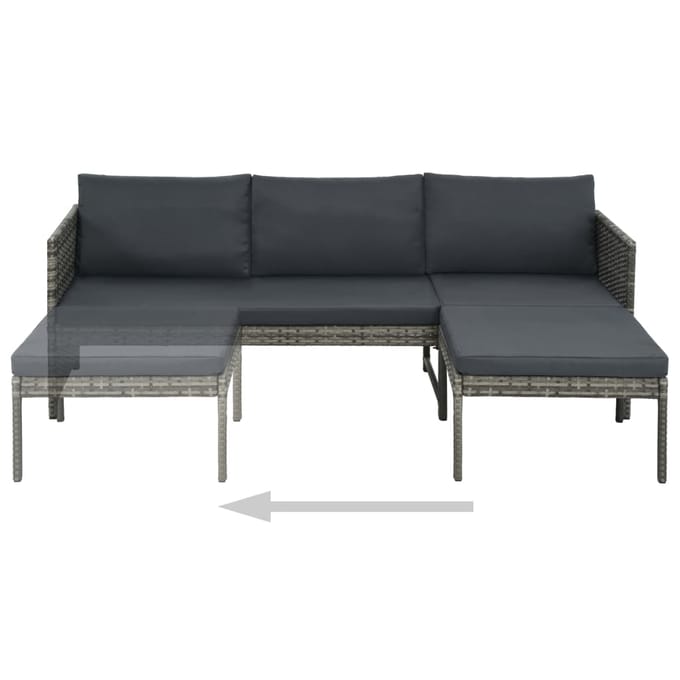 vidaXL - 3-delige - Loungeset - met - kussens - poly - rattan - grijs
