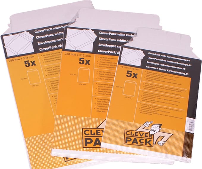 Envelop cleverpack karton b4 250x353 5st wit | 4 stuks