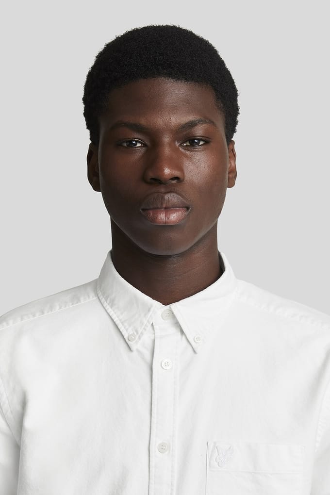 Lyle & Scott Tonal Eagle Plain Oxford Shirt White Größe: S | Business hemden Outlet | Herren | Weiß