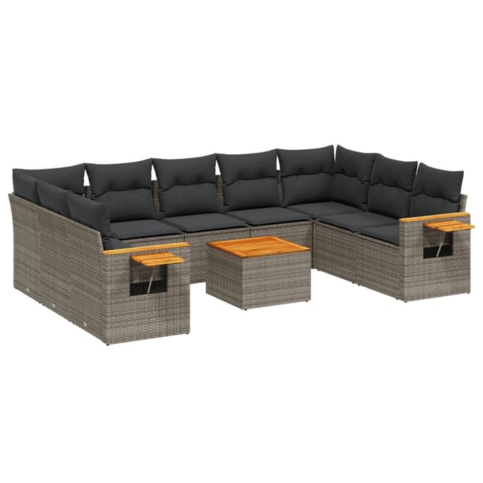 vidaXL - 10-delige - Loungeset - met - kussens - poly - rattan - grijs