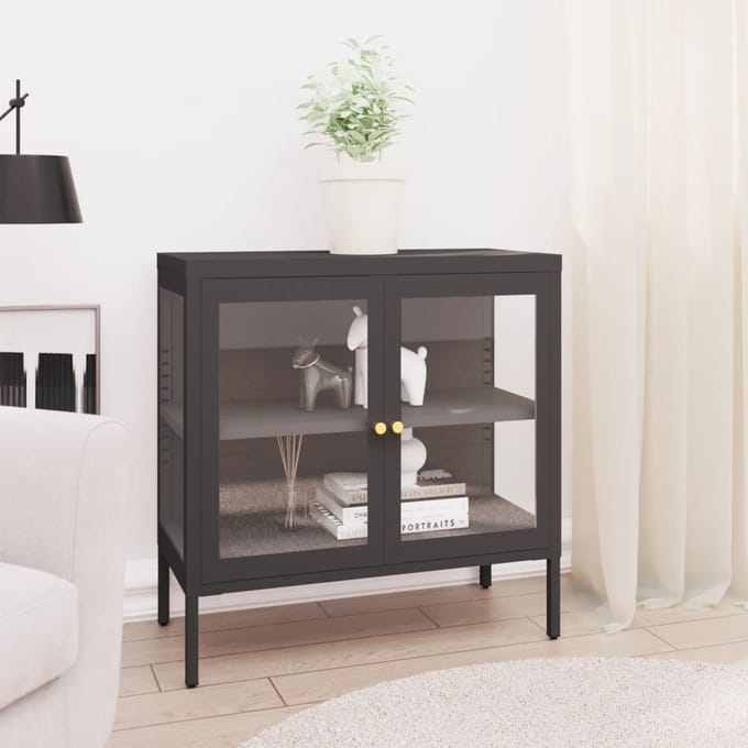 vidaXL - Dressoir - 70x35x70 - cm - staal - en - glas - antracietkleurig