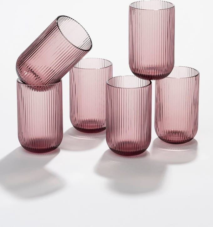 Mica Decorations Merlot Geribbelde Drinkglazen - Set van 6 - 400 ml - Glas - Paars