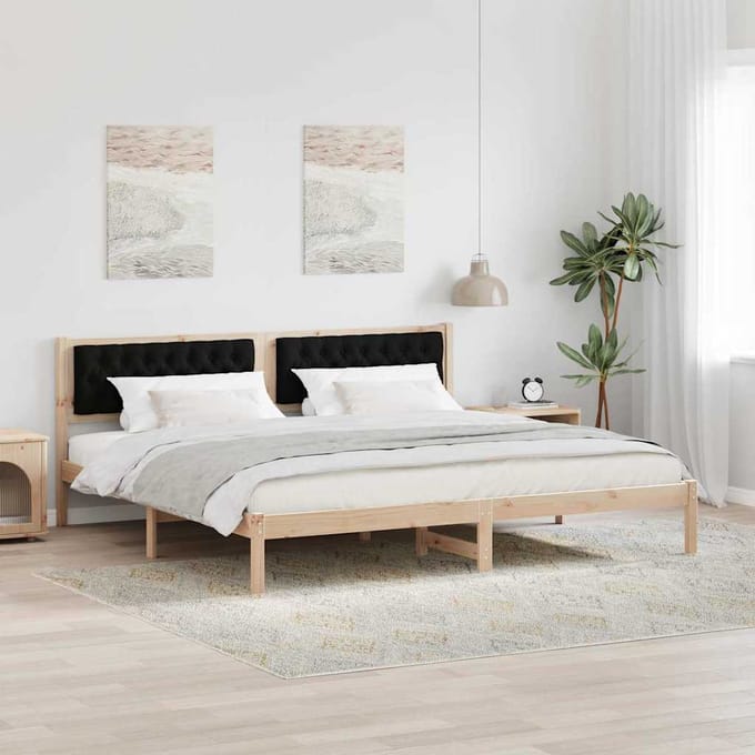 vidaXL - Bedframe - met - hoofdeinde - Zwart - 200 - x - 200 - cm - Massief - grenenhout
