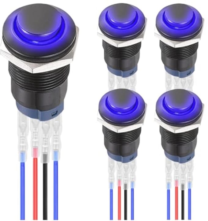 12 mm Waterdichte Drukknop LED Verlichting - 5 Stuks Schakelaar ON/OFF met Aansluitdraden