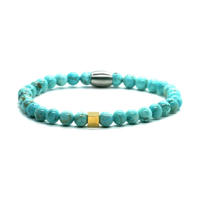 Ibizamen - Heren - armband - turkoois - goud - RVS - turquoise - 6mm - 21cm