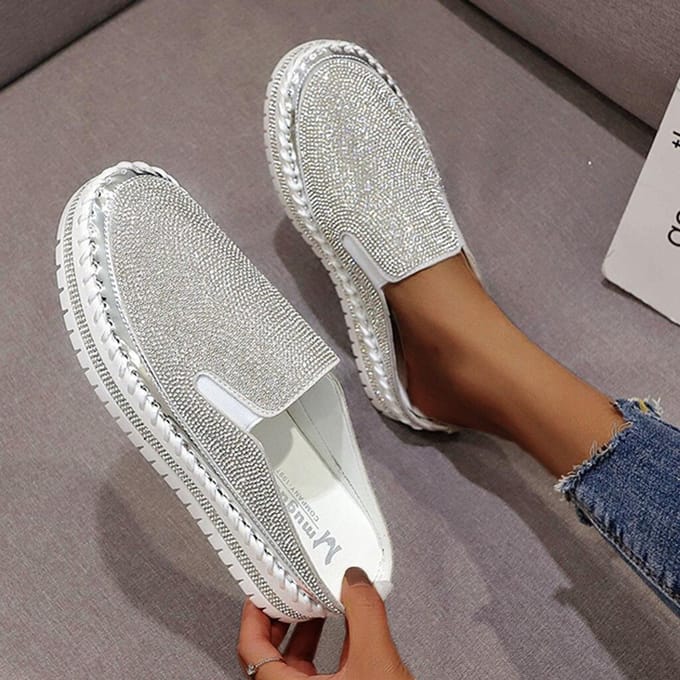 Espadrilles en cristal pour femmes, chaussures à plateforme respirantes et décontractées, mocassins plats pour dames 42