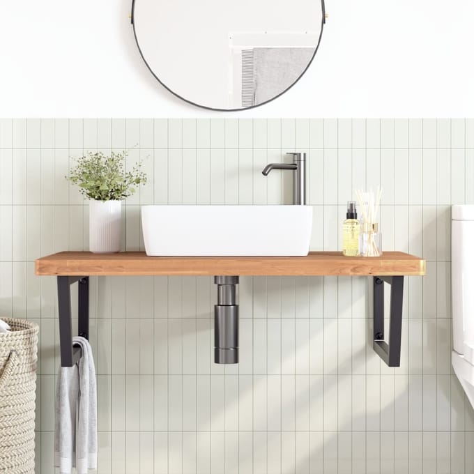 vidaXL - Badkamer - wandschap - staal - en - massief - beukenhout