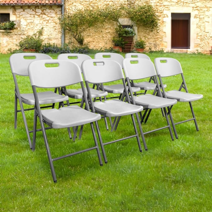 Set van 8 Klapstoelen Wit - Robuust & Comfortabel voor Tuin, Feest en Camping