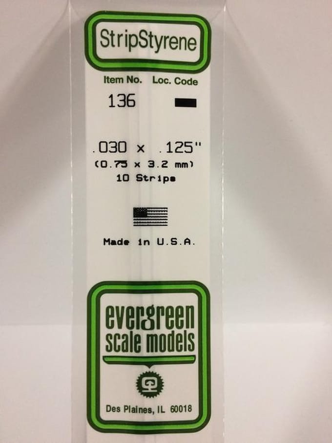 Evergreen Modelbouwdecoratie - 136 Strip 0,8mmX3,2mmX35cm - 10 stuks Styreen