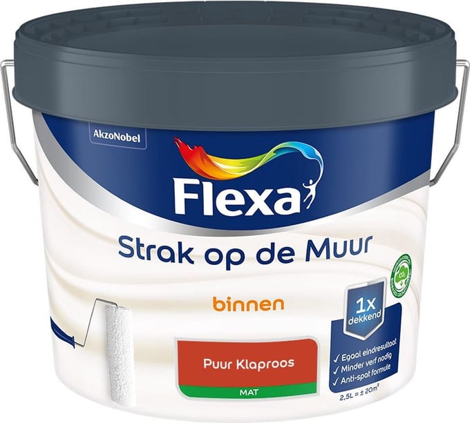 Flexa - Strak Op De Muur Binnen Mat - Puur Klaproos - Mengverf - 2,5 L