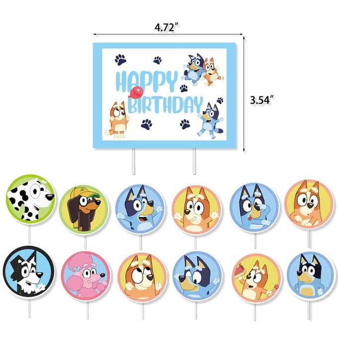 40 stuks Bingo Bluey Verjaardagsfeestartikelen omvatten Banner Taarttopper Ballonnen white
