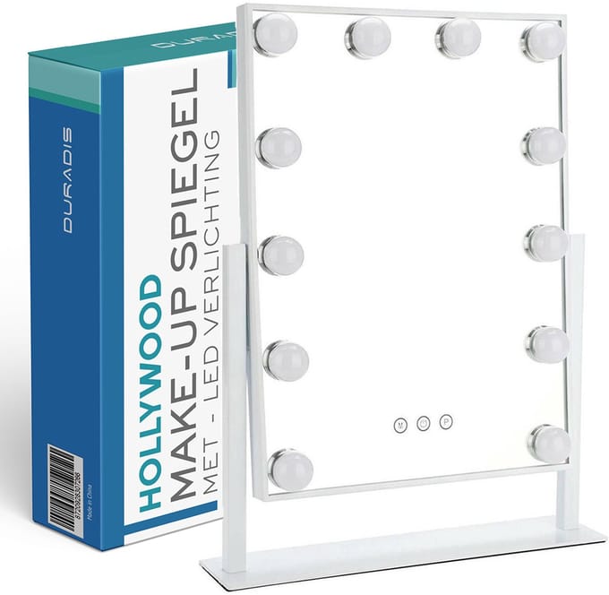 Duradis - Make-up spiegel met verlichting - Hollywood mirror - Visagie - 12 LED - Staand - 41 x 30 cm