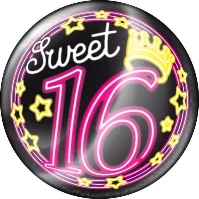Paper Dreams Button Sweet 16 Neon 5,5 Cm Zwart