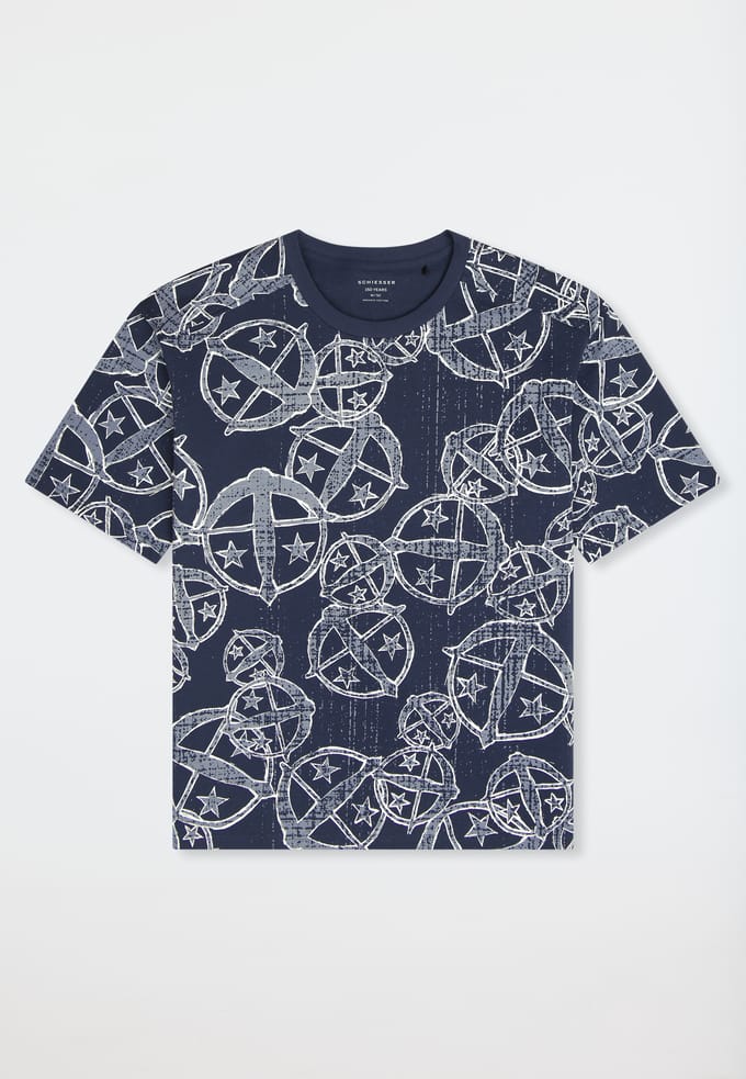 Shirt korte mouw statement print blauw - SCHIESSER 150 Years 34
