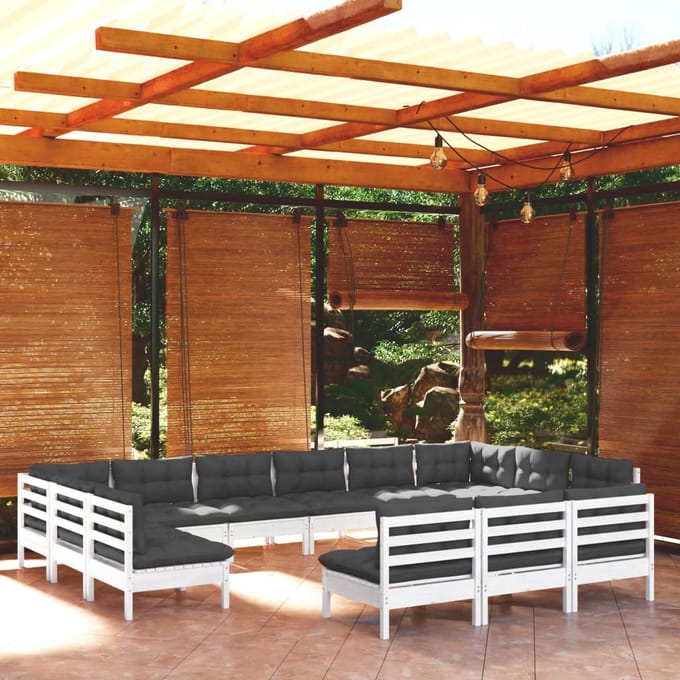 vidaXL - 13-delige - Loungeset - met - kussens - massief - grenenhout - wit