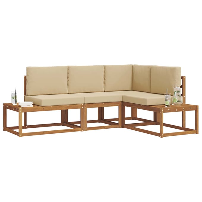 vidaXL - 4 - st - Buiten - bank - set - Massief - Acacia - Hout - en - Polyester