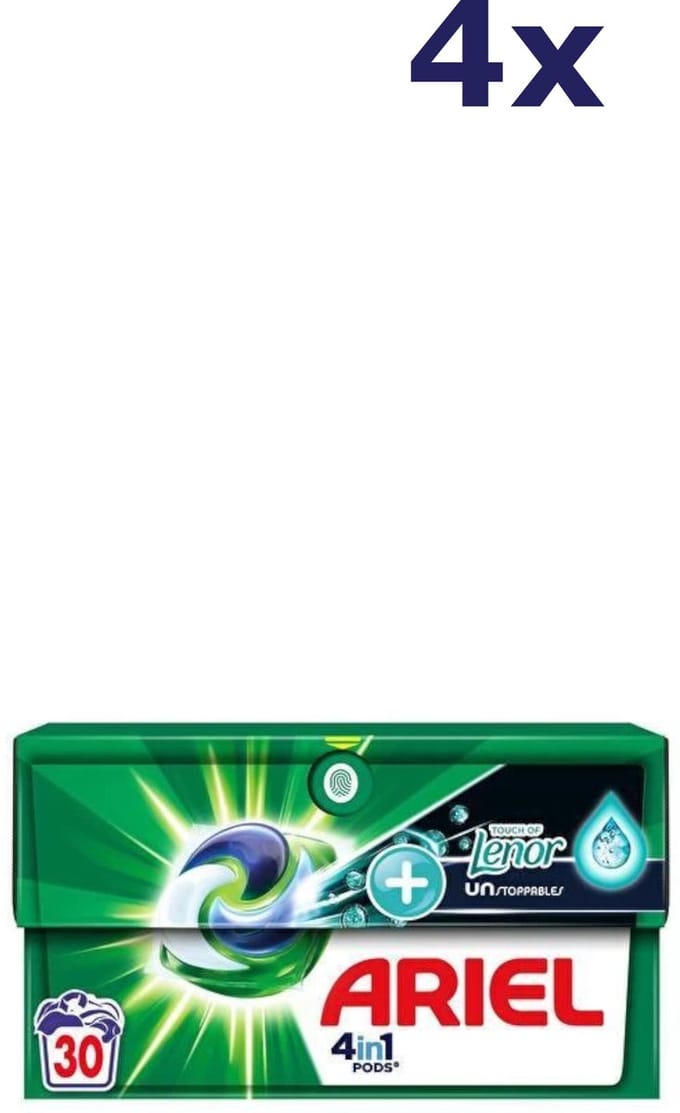 Ariel 4in1 Wasmiddel Pods Lenor Unstoppables - 4 x 30 stuks - Voordeelverpakking