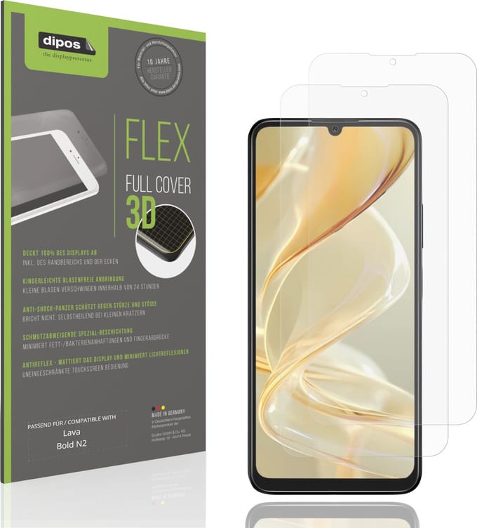 dipos FLEX – 2x Matte Screenprotector geschikt voor Lava Bold N2 | Volledige Schermbescherming | Case-Friendly