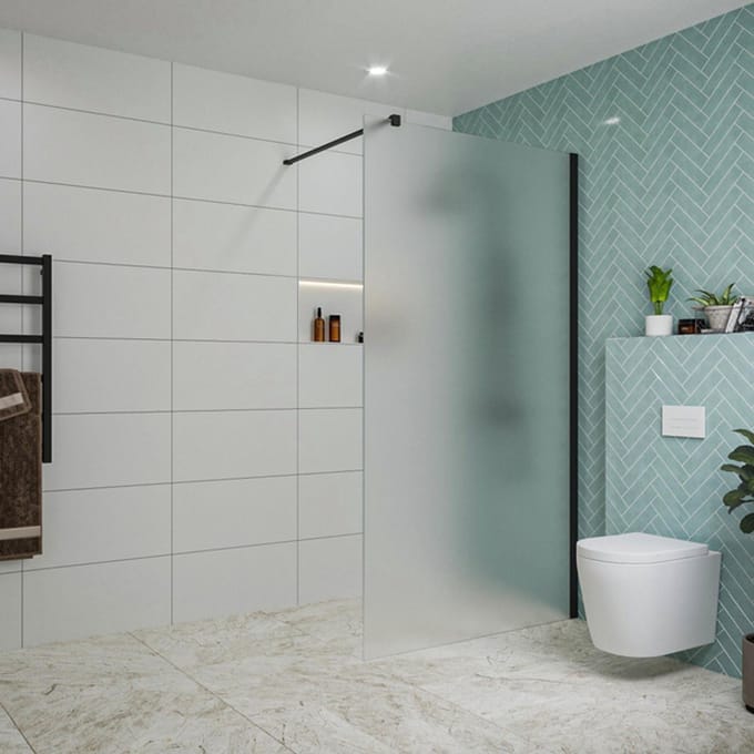 FugaFlow Eccelente Vetro inloopdouche badkamer - 110x200cm - mat glas - wandarm - mat zwart