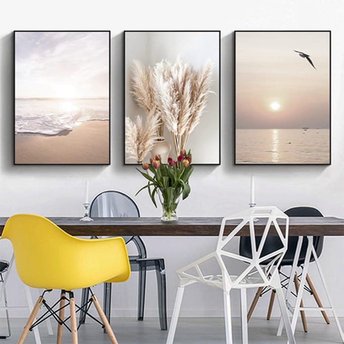 Boheemse Poster Set - Abstracte Kunstprints - Muurdecoratie Woonkamer - Set van 3 Prints - 30x40cm - Naturel