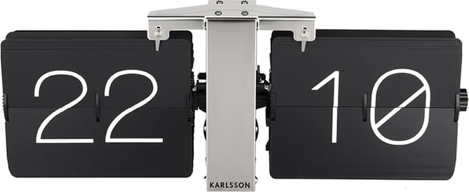 Karlsson Flipklok No Case - Zwart - Chromen basis - 36x8,5x14cm - Scandinavisch