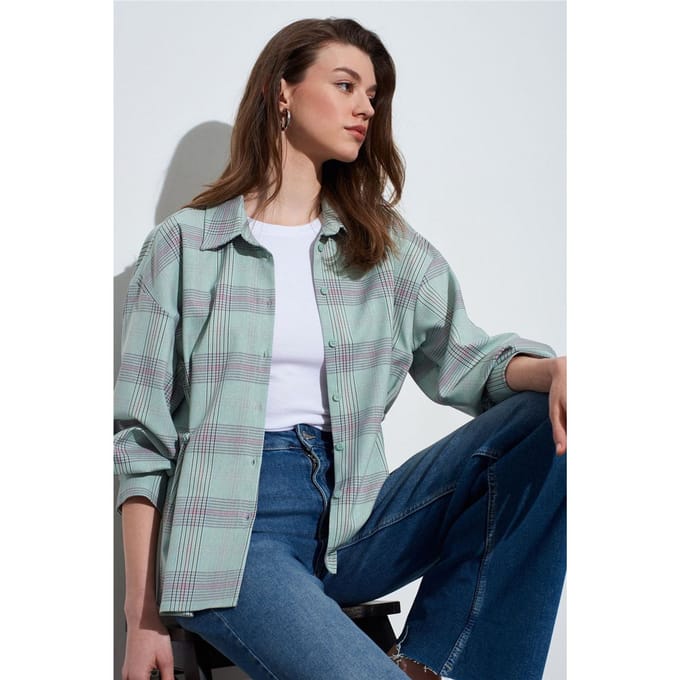 Oversized Geruite Geweven Shirt