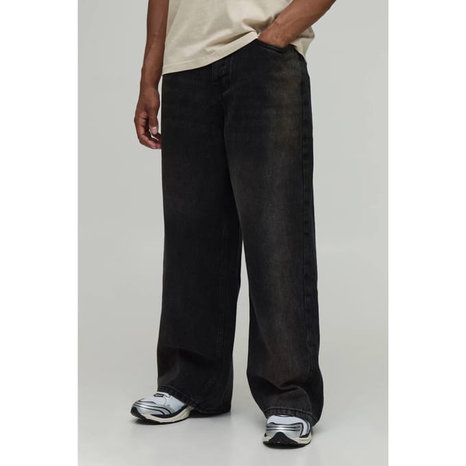 Baggy Stijve Bleach Washed Denim Jeans | Dark Brown | Size 36R