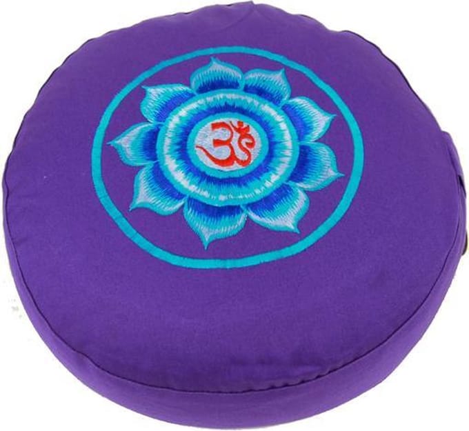 Meditatiekussen violet OHM geborduurd - Katoen - Boekweit - 33x17 - Violet