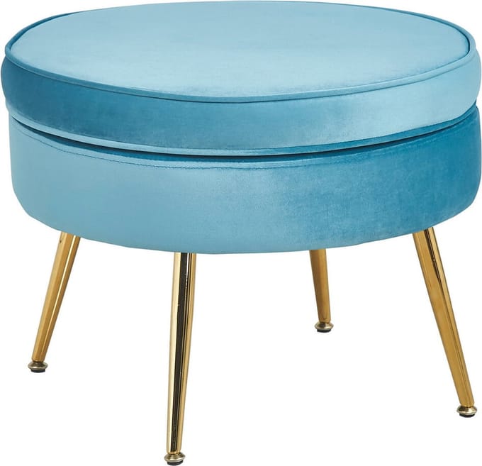 Poef Chanelle Blauw - Velours - Breedte 52 cm - Diepte 52 cm - Hoogte 41 cm