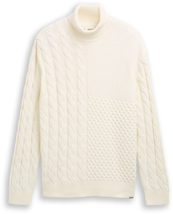 Tom Tailor Denim - Relaxed fit coltrui met kabelpatroon - Maat XXL - Wool White